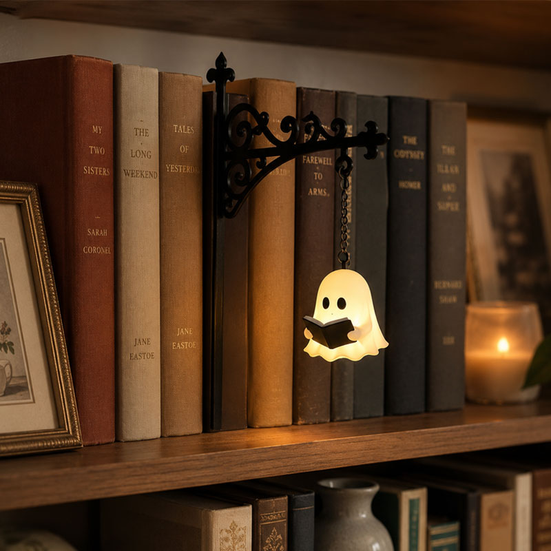 Vintage Bookshelf Lantern Decor – Hanging Shelf Accent for Reading Nooks, Home Libraries & Book Lovers