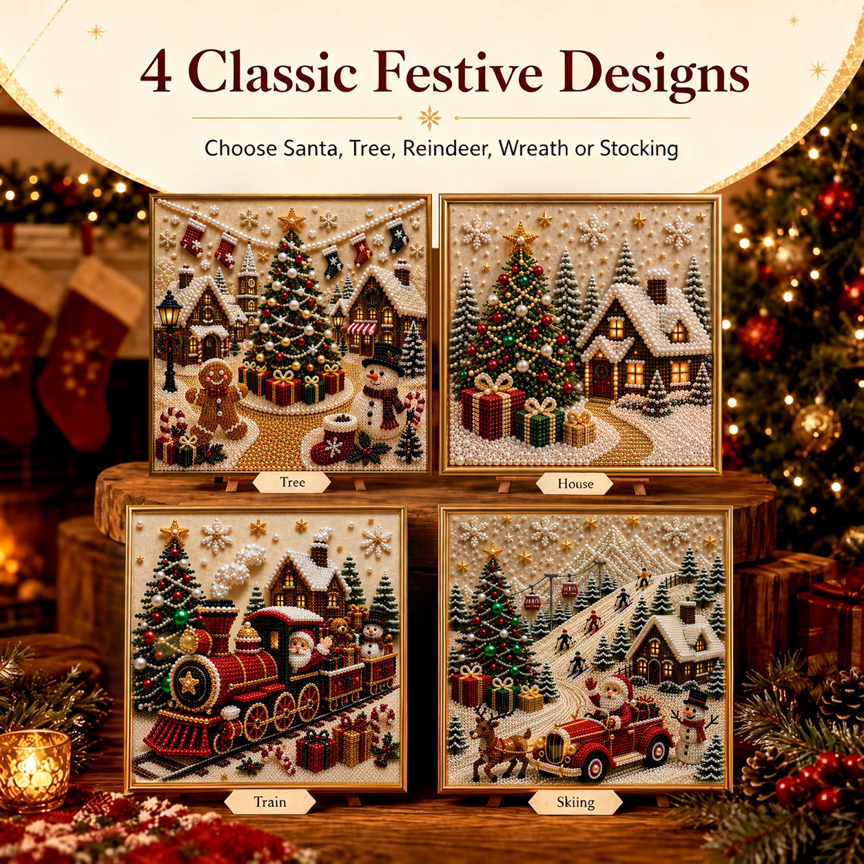 🎄🎅 Christmas Pearl Diamond Painting Kit – 3D Pearl Bead DIY Wall Art Set for Festive Crafting, Holiday Decor & Handmade Gifts
