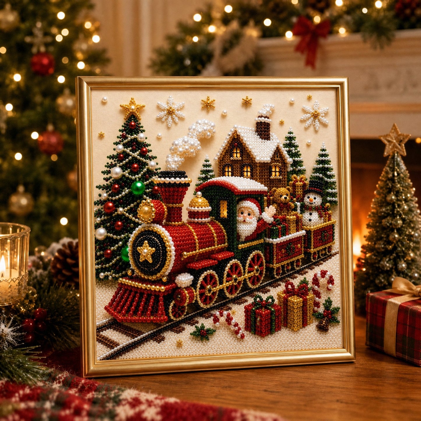 🎄🎅 Christmas Pearl Diamond Painting Kit – 3D Pearl Bead DIY Wall Art Set for Festive Crafting, Holiday Decor & Handmade Gifts