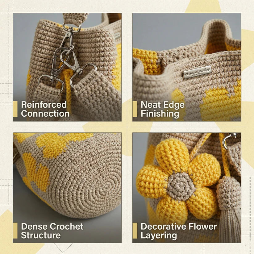 Hand-Crocheted Floral Tote Bag – Handmade Style Cotton Crochet Shoulder Bag 🌼✨