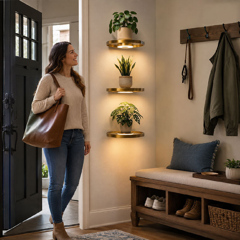 LED Floating Wall Shelf – Modern Plant Display Shelf with Warm Ambient Light