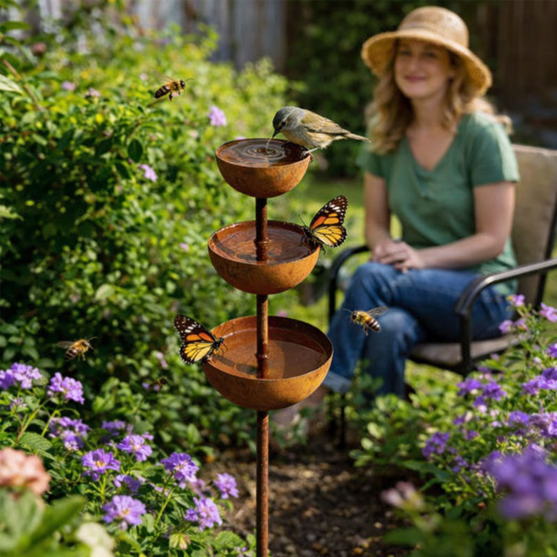 🌧️ Rainwater collector – plant support🐦 Metal garden ornament