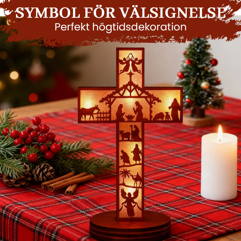 Bordlampa med kors i trä och öppen design