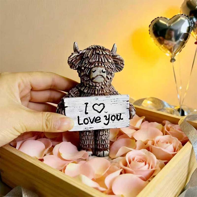 Highland Cow "I ❤️ Love You" Resin Statue