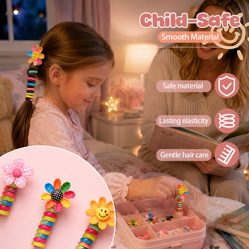 Rainbow Cartoon Spiral Hair Bobbles | Gentle No Pull Hair Ties for Little Girls
