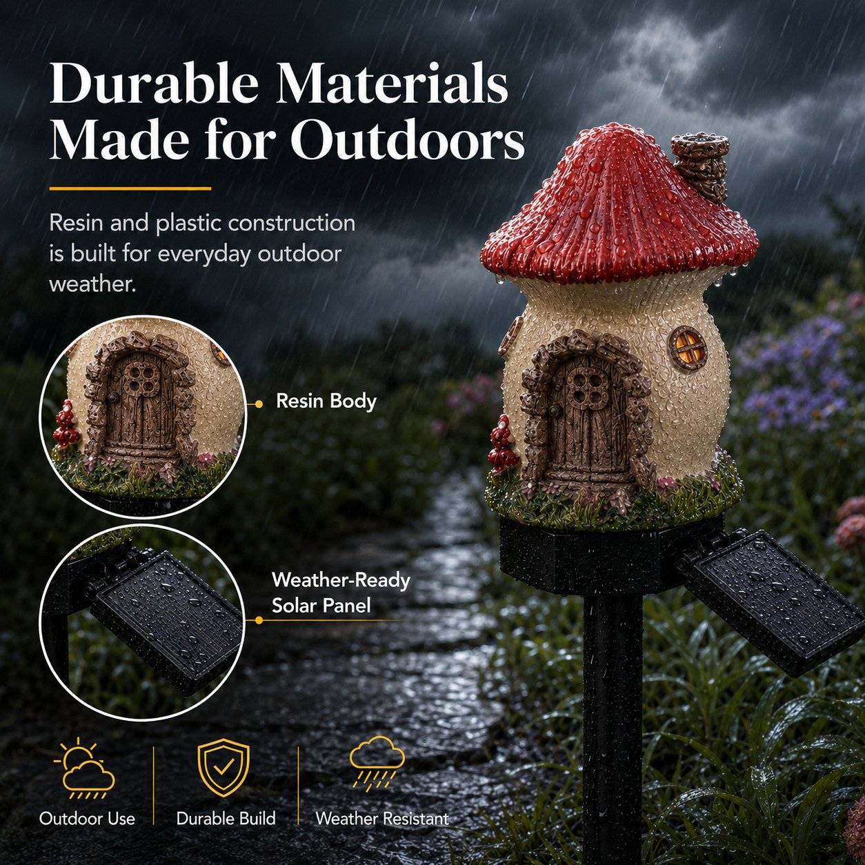 Solar Fairy-Tale Mushroom Cottage Garden Light – Warm Glow Outdoor Decor for Flower Beds & Pathways