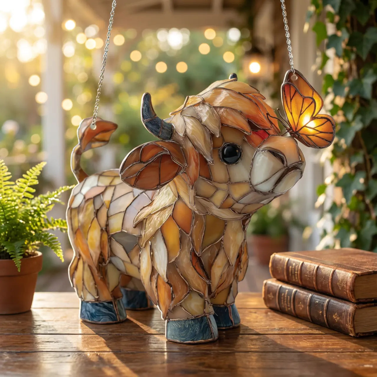 Window decoration with Scottish Highland cow: butterfly window hanger