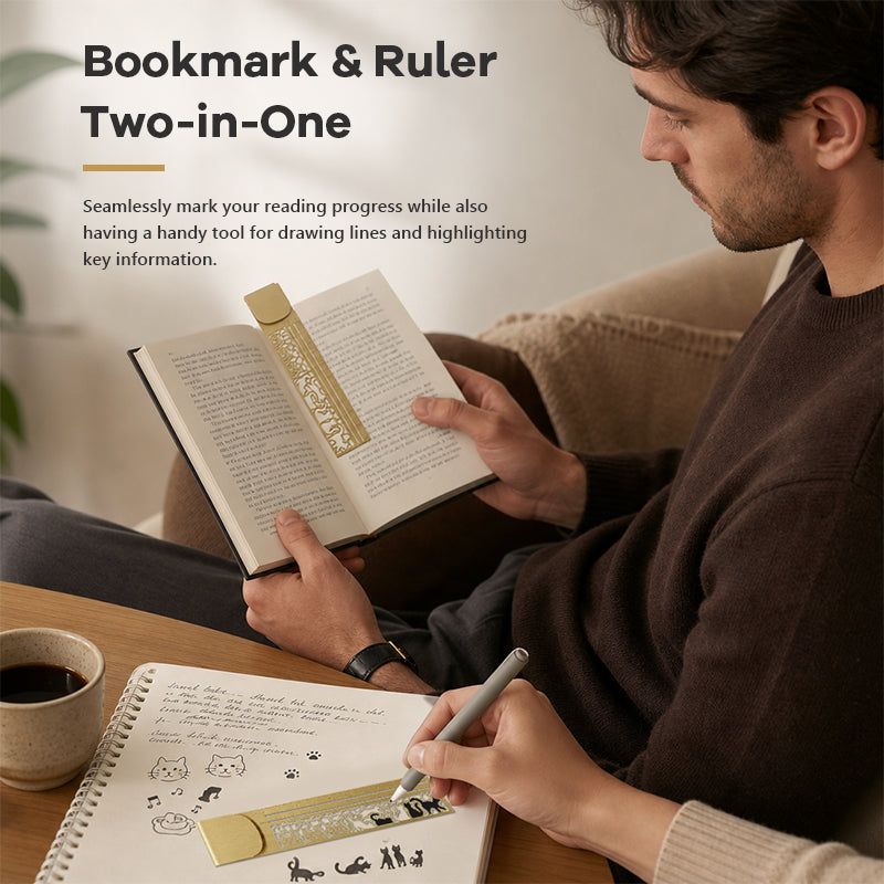 Cat Template Multi-Functional Bookmark Ruler – Metal Cat Bookmark with Ruler Markings for Reading, Journaling & Study Notes