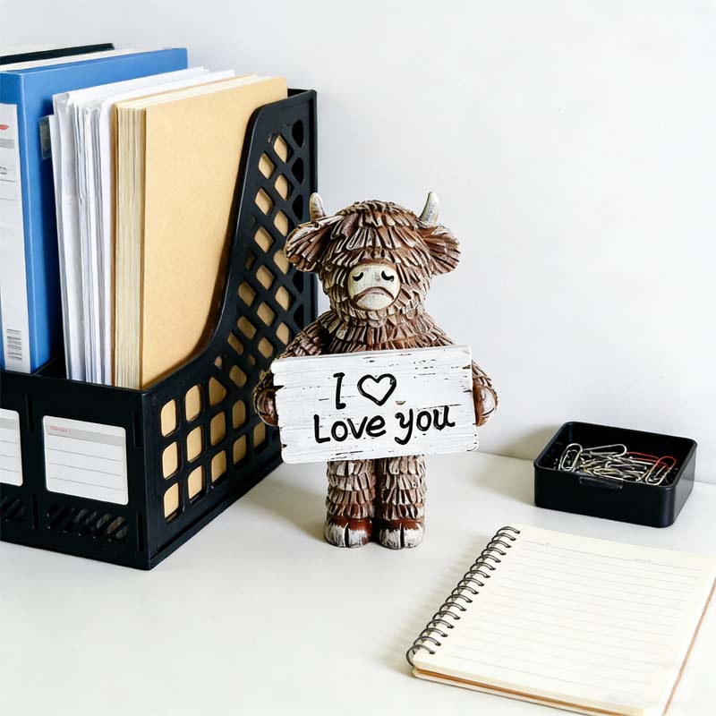 Highland Cow "I ❤️ Love You" Resin Statue