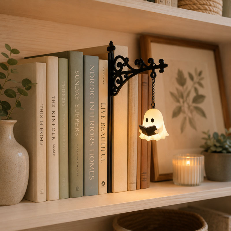 Vintage Bookshelf Lantern Decor – Hanging Shelf Accent for Reading Nooks, Home Libraries & Book Lovers