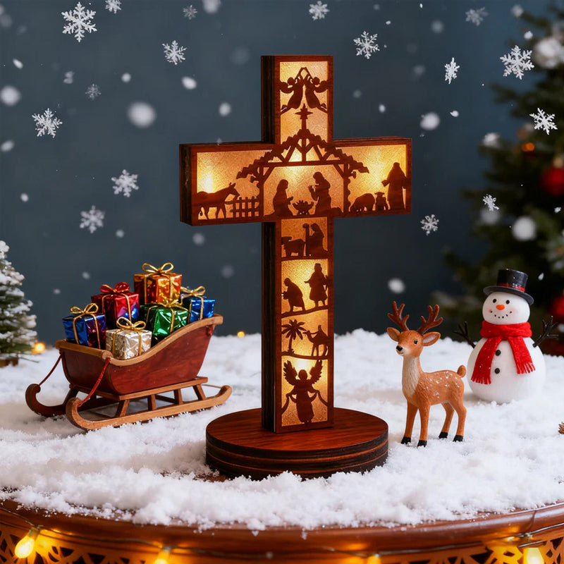 Bordlampa med kors i trä och öppen design