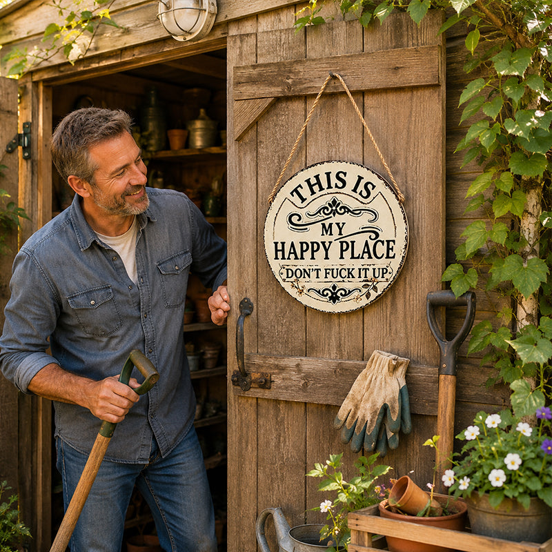 This Is My Happy Place Iron Sign – Rustic Metal Wall Decor for Garden, Porch, Patio & Cozy Corners