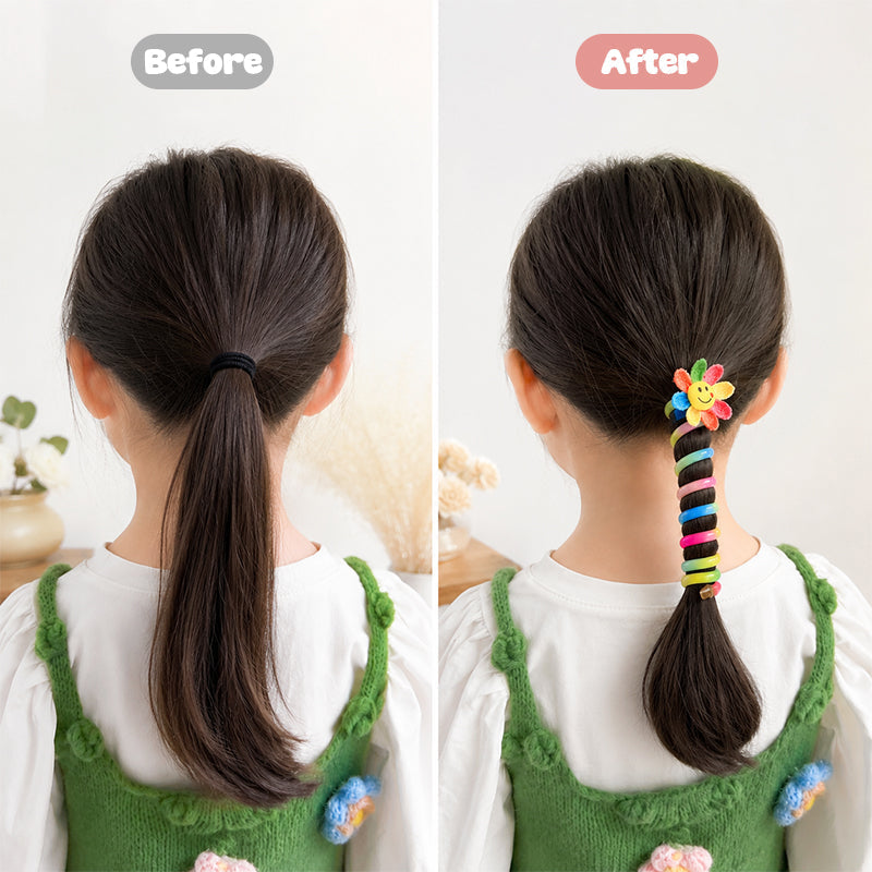 Rainbow Cartoon Spiral Hair Bobbles | Gentle No Pull Hair Ties for Little Girls
