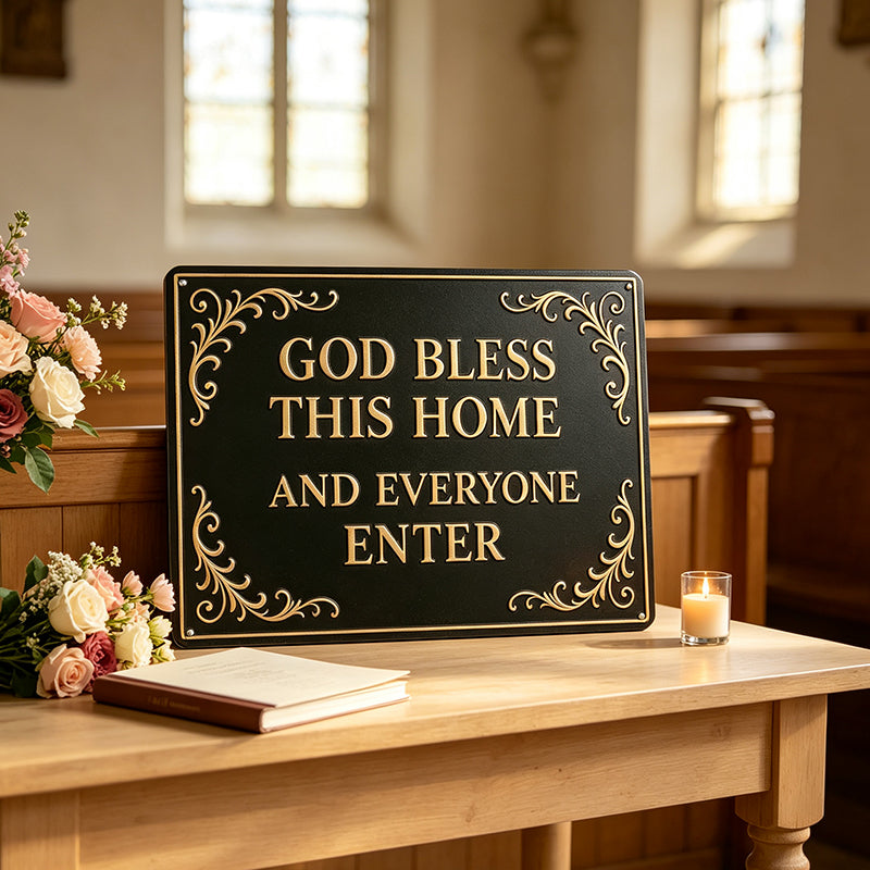 God Bless This Home Iron Sign – Faith-Inspired Wall Decor for Entryway, Porch & Housewarming Gift