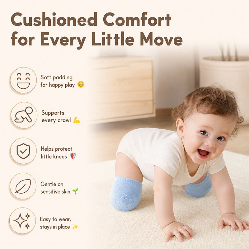 2026 Summer Collection: Soft Terry Baby Crawling Knee Pads & Elbow Protectors with Cute Smile Faces