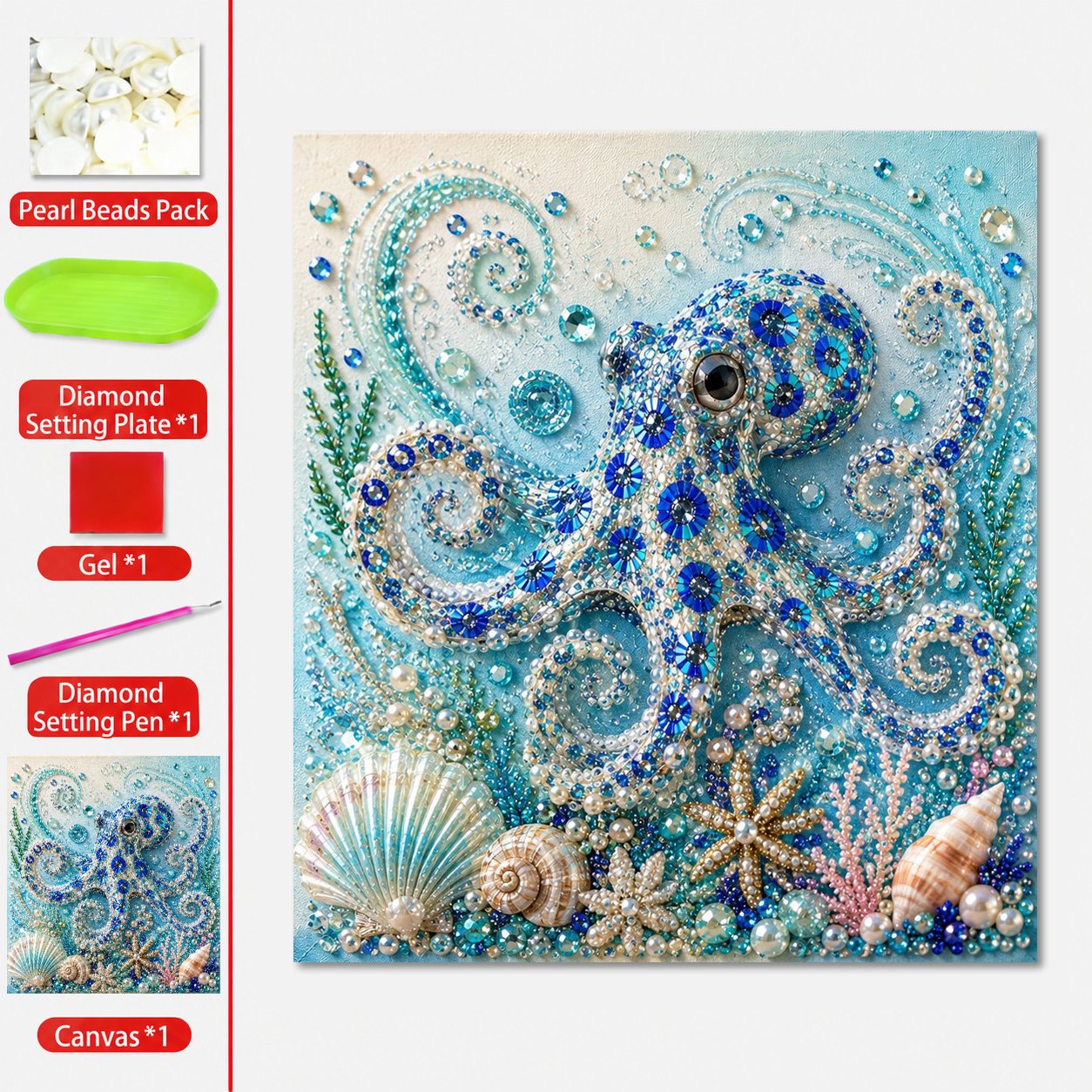 🌊✨ Ocean Theme Pearl Art DIY Kit – 3D Blue Octopus Bead Painting Craft Set for Coastal Wall Decor & Handmade Gifts