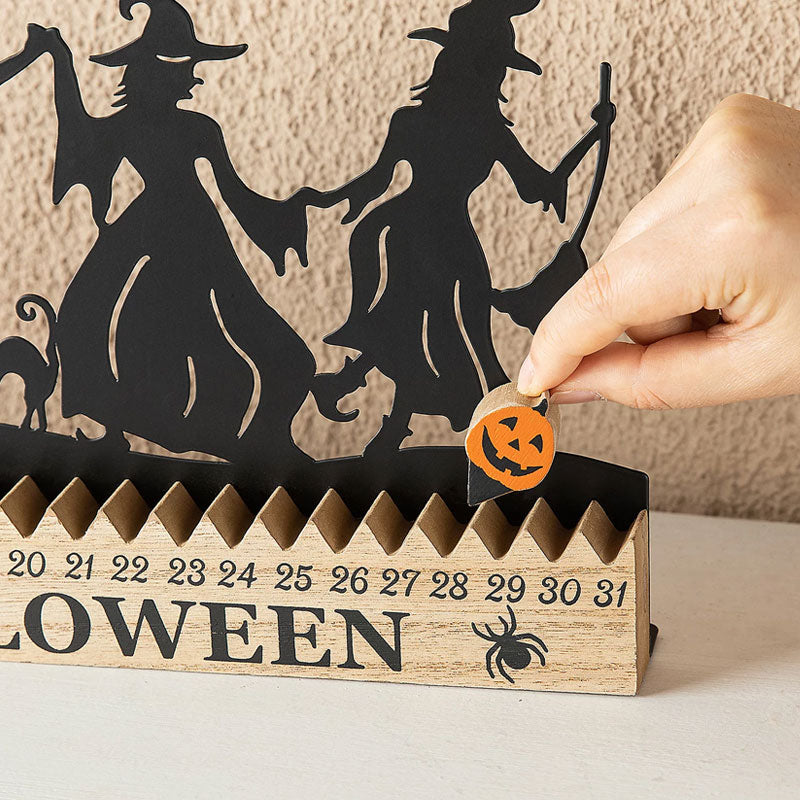 Halloween Countdown Calendar – 31-Day Witch Silhouette Decor with Movable Pumpkin Marker