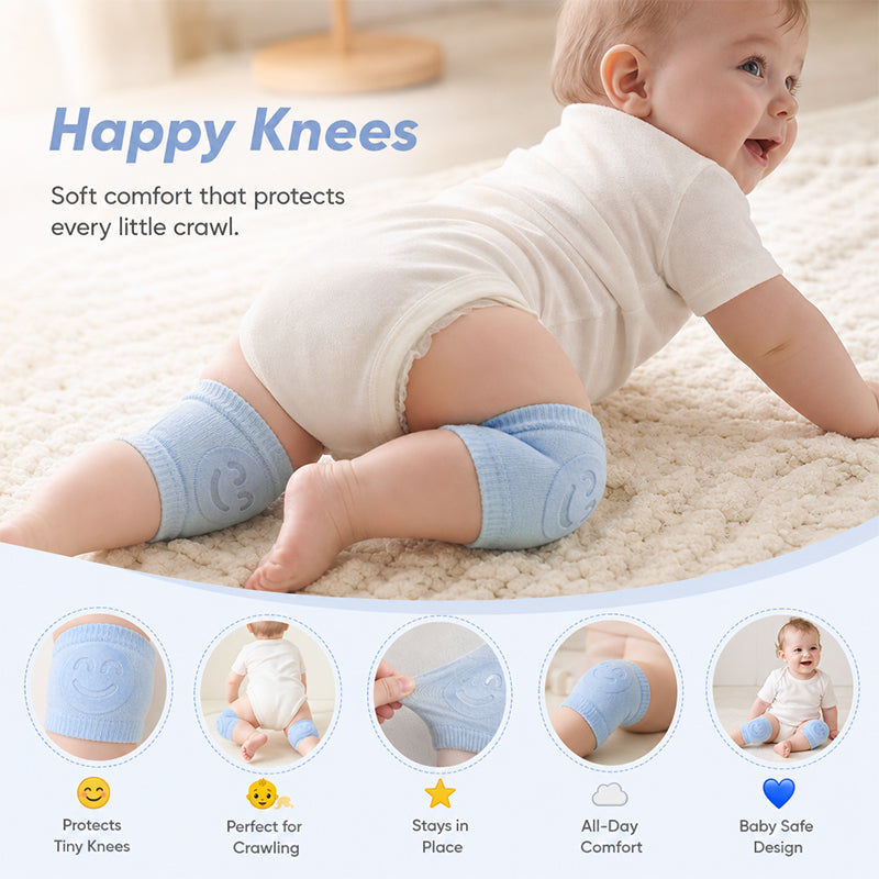2026 Summer Collection: Soft Terry Baby Crawling Knee Pads & Elbow Protectors with Cute Smile Faces