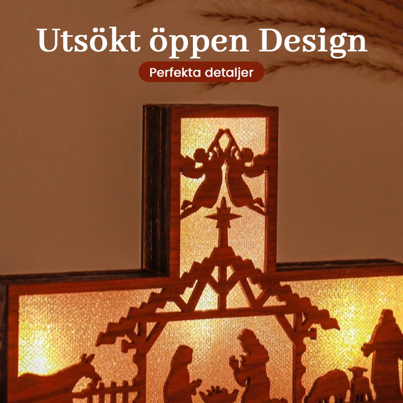 Bordlampa med kors i trä och öppen design