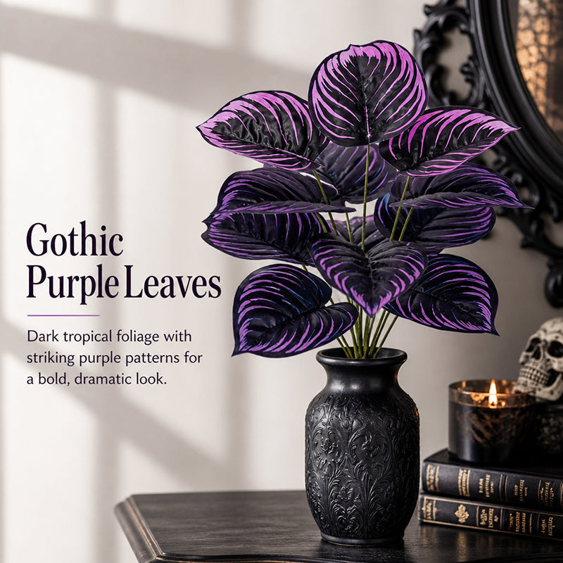 Artificial Purple Calathea Plant – Gothic Faux Plant for Halloween, Fall Decor, Shelves & Moody Home Styling