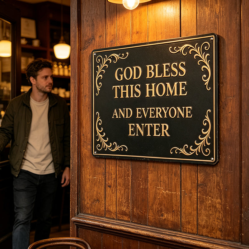 God Bless This Home Iron Sign – Faith-Inspired Wall Decor for Entryway, Porch & Housewarming Gift