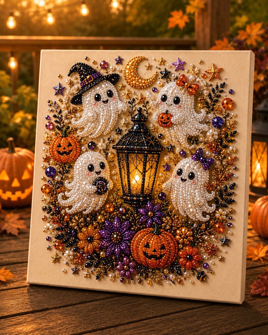 👻✨ Halloween Pearl Art DIY Kit – Spooky-Cute Ghost & Pumpkin Bead Painting Craft for Fall Decor