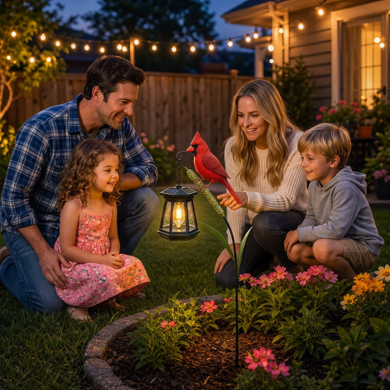 Solar Cardinal Garden Lantern – Warm LED Bird Light for Flower Beds, Pathways & Memorial Gardens