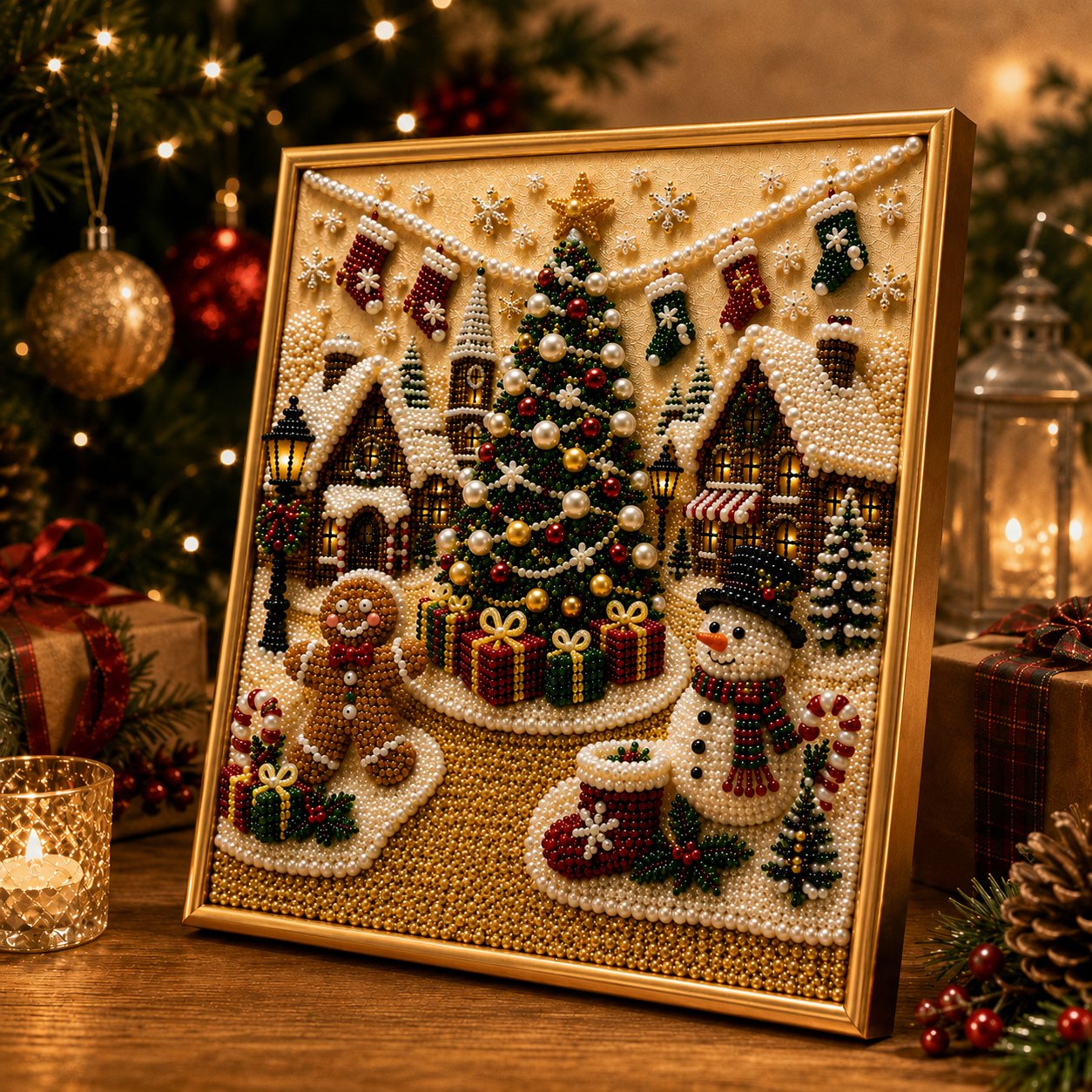 🎄🎅 Christmas Pearl Diamond Painting Kit – 3D Pearl Bead DIY Wall Art Set for Festive Crafting, Holiday Decor & Handmade Gifts