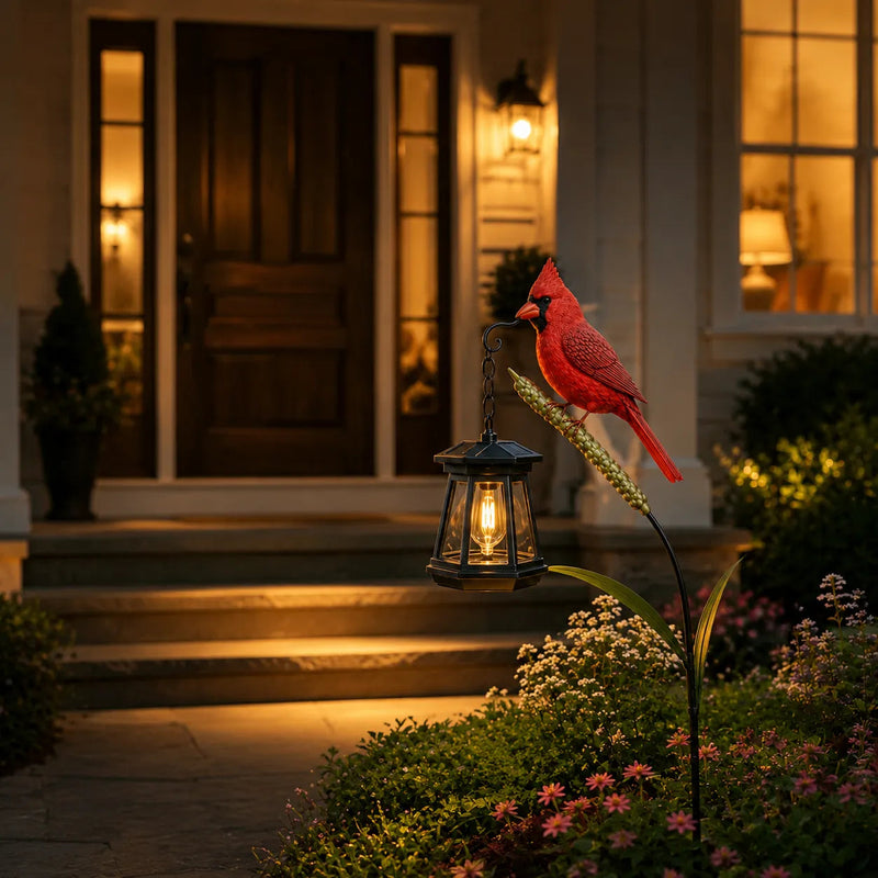 Solar Cardinal Garden Lantern – Warm LED Bird Light for Flower Beds, Pathways & Memorial Gardens