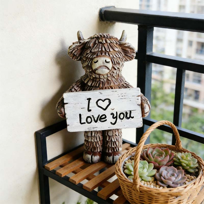 Highland Cow "I ❤️ Love You" Resin Statue