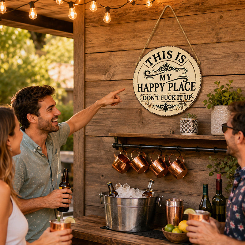 This Is My Happy Place Iron Sign – Rustic Metal Wall Decor for Garden, Porch, Patio & Cozy Corners
