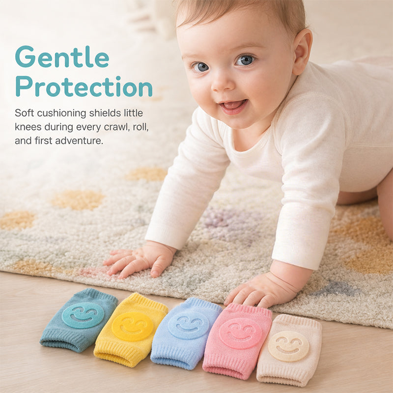 2026 Summer Collection: Soft Terry Baby Crawling Knee Pads & Elbow Protectors with Cute Smile Faces