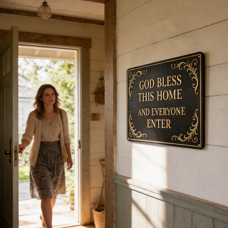God Bless This Home Iron Sign – Faith-Inspired Wall Decor for Entryway, Porch & Housewarming Gift