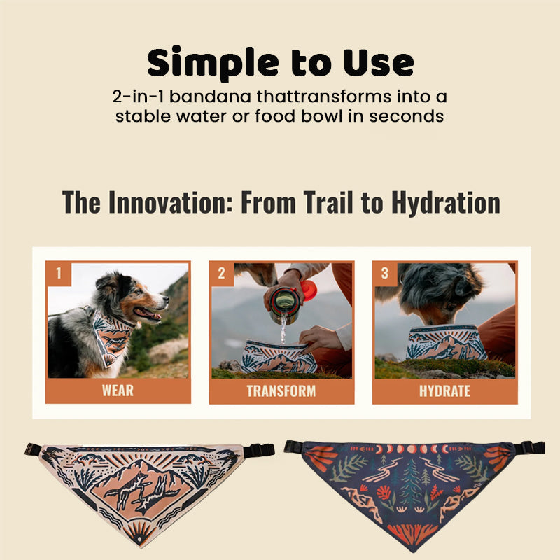 Dog Water Bandana – 2-in-1 Portable Dog Drinking Bowl for Walks, Hiking, Travel & Outdoor Adventures