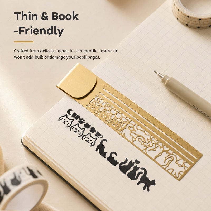 Cat Template Multi-Functional Bookmark Ruler – Metal Cat Bookmark with Ruler Markings for Reading, Journaling & Study Notes