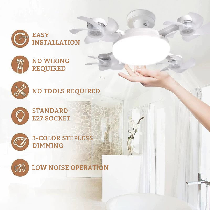E27 Socket Fan Light with Remote – Foldable LED Ceiling Fan Bulb for Small Rooms