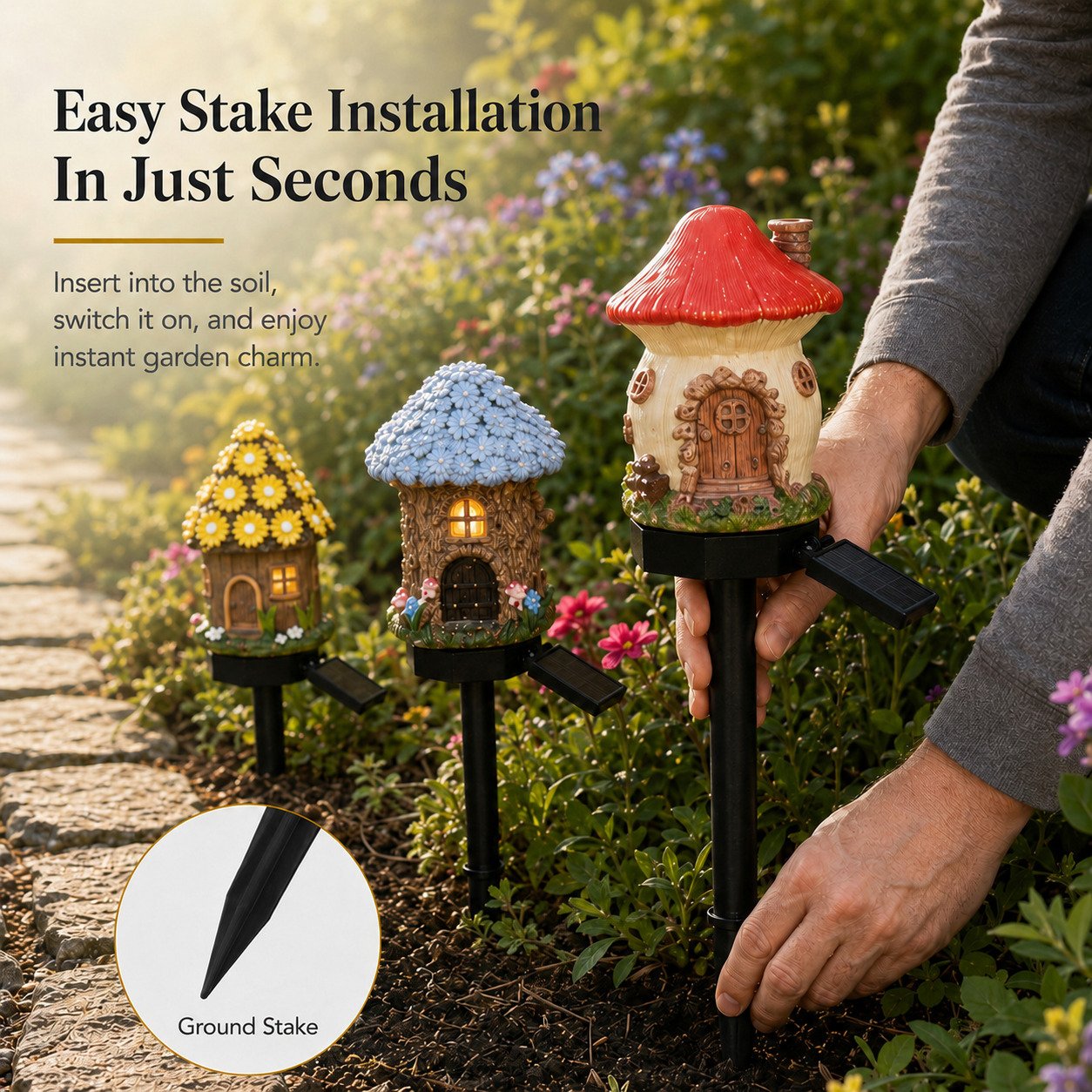 Solar Fairy-Tale Mushroom Cottage Garden Light – Warm Glow Outdoor Decor for Flower Beds & Pathways