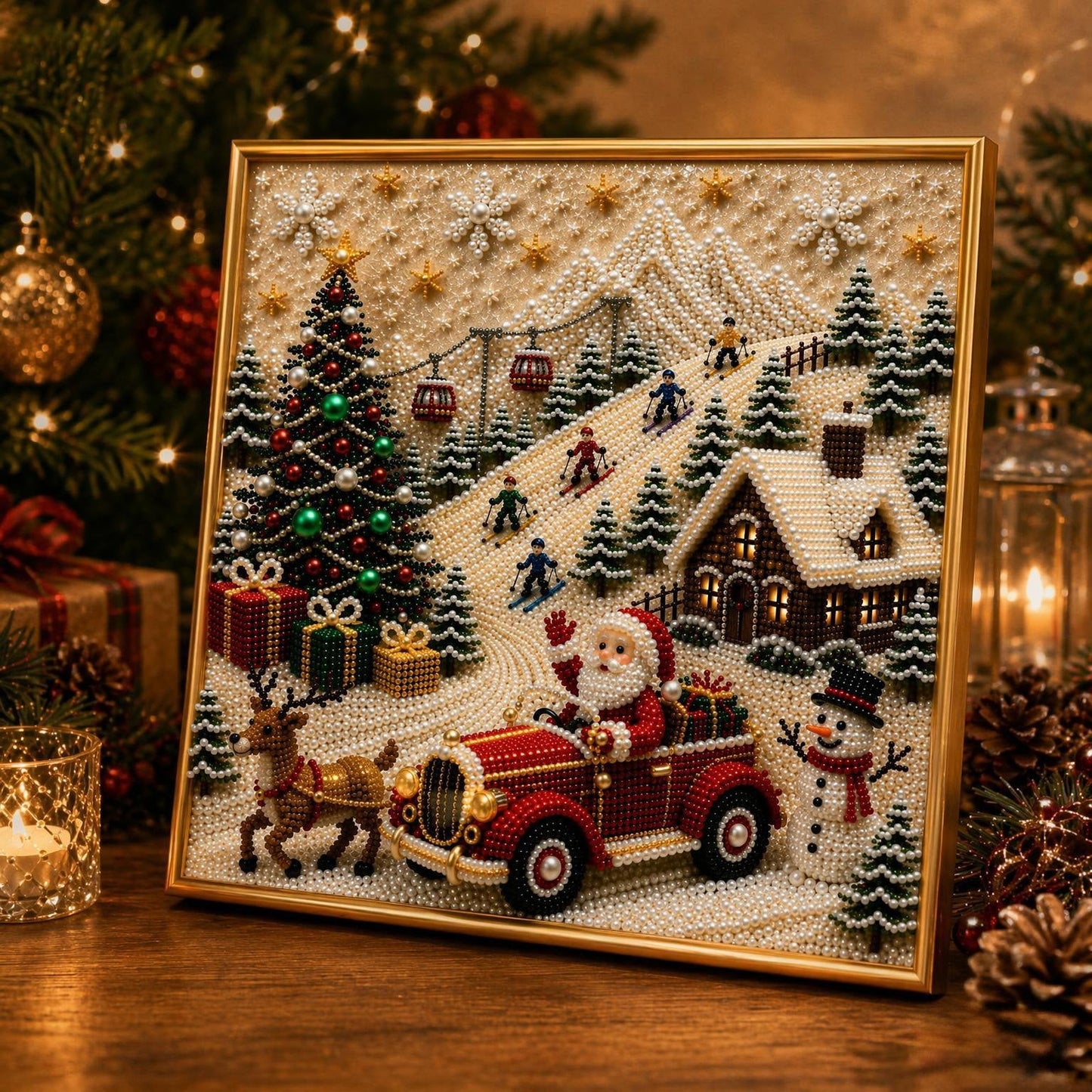 🎄🎅 Christmas Pearl Diamond Painting Kit – 3D Pearl Bead DIY Wall Art Set for Festive Crafting, Holiday Decor & Handmade Gifts