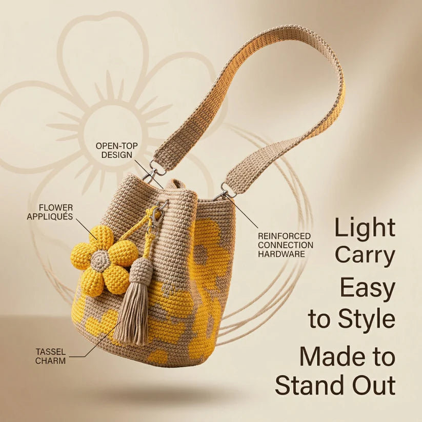Hand-Crocheted Floral Tote Bag – Handmade Style Cotton Crochet Shoulder Bag 🌼✨