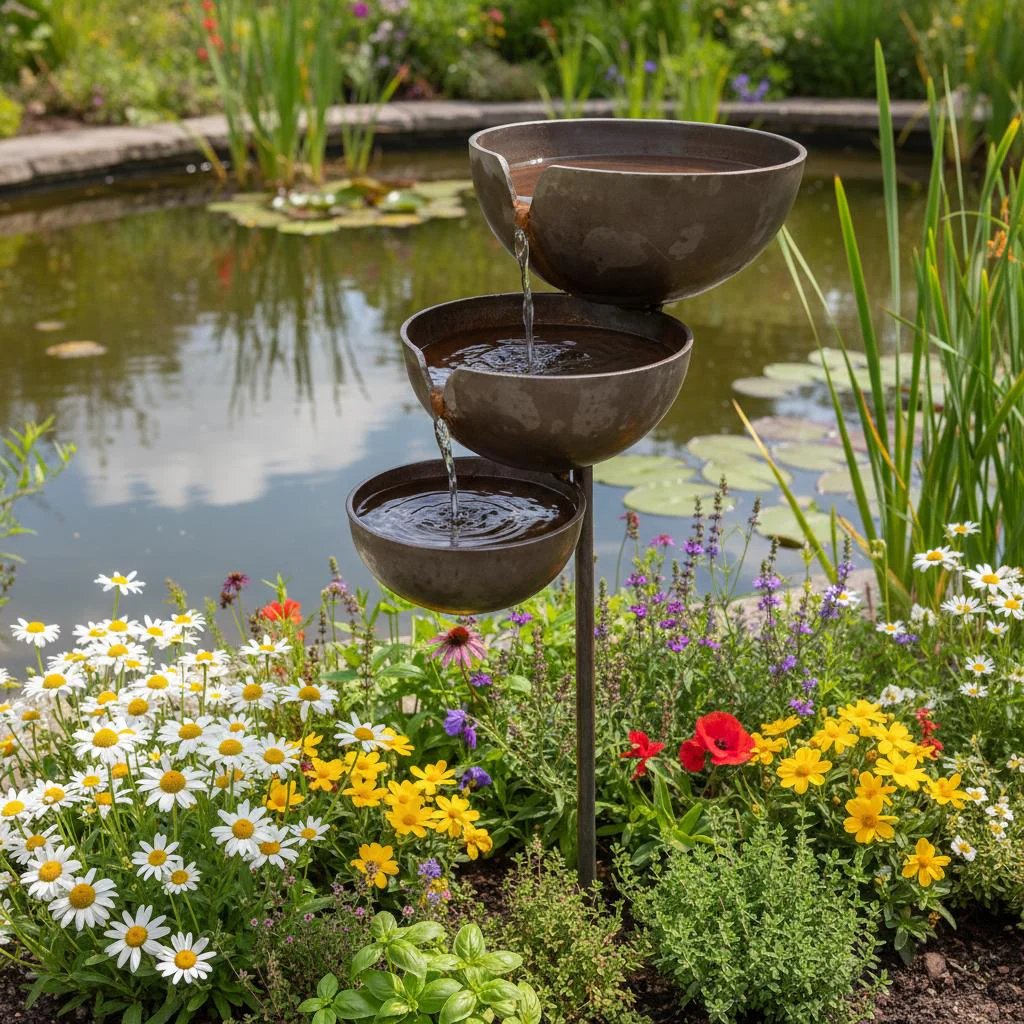 🌿🐦Cascading Rain Catcher Bird Bath – Garden Wildlife Water Feature with Stake