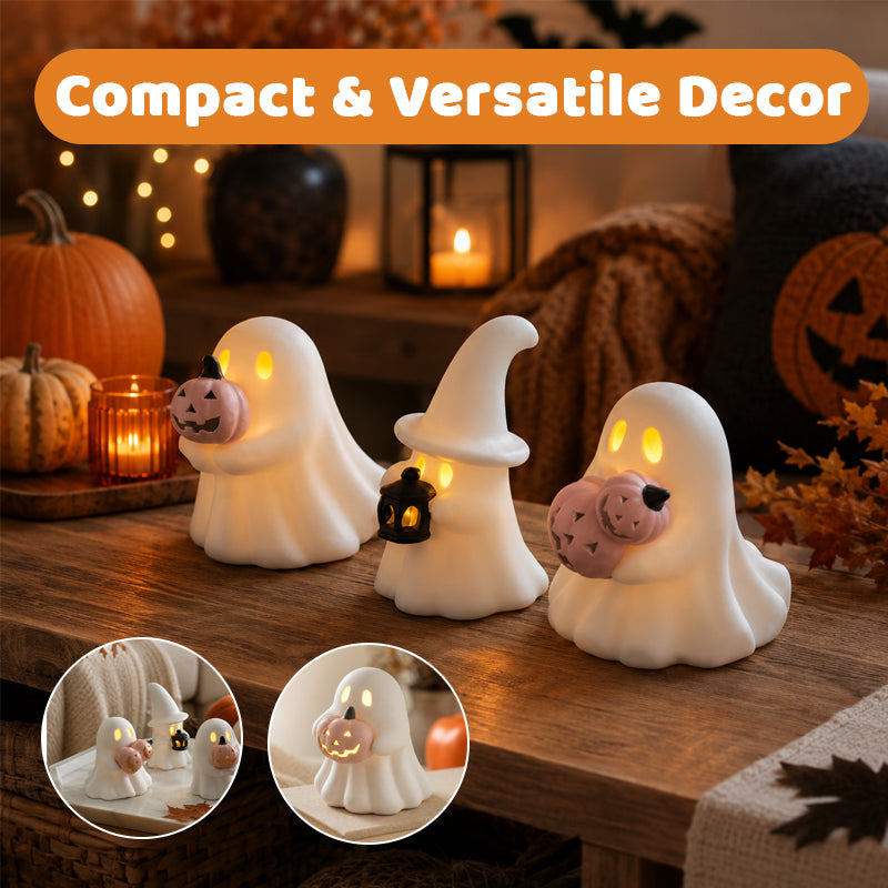 Luminous Ghost Ornament Set – Cute LED Halloween Tabletop Decor for Mantel, Shelf & Tiered Tray