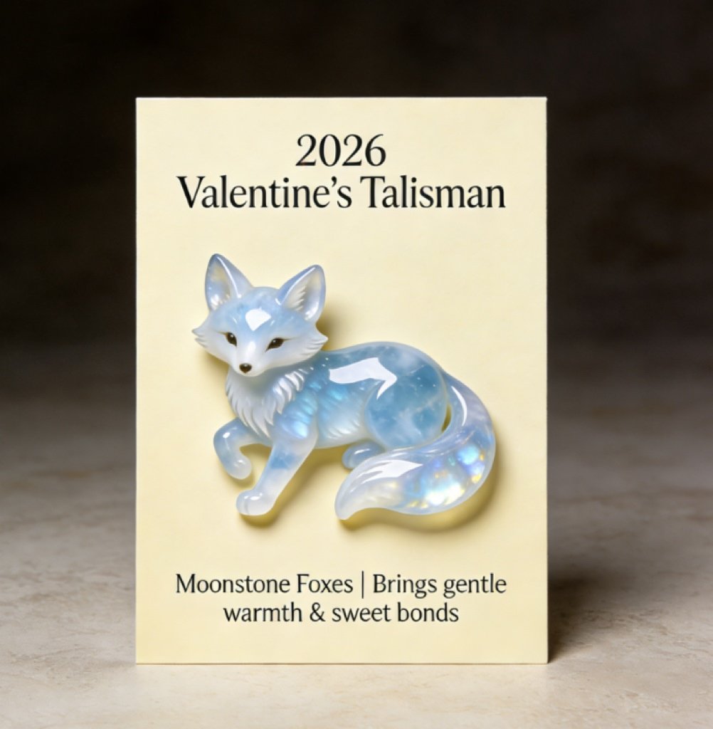🌟 Hand-Carved & Hand-Painted Moonstone Fox Talisman 🦊 2026 Valentine‘s Symbol of Warmth & Love