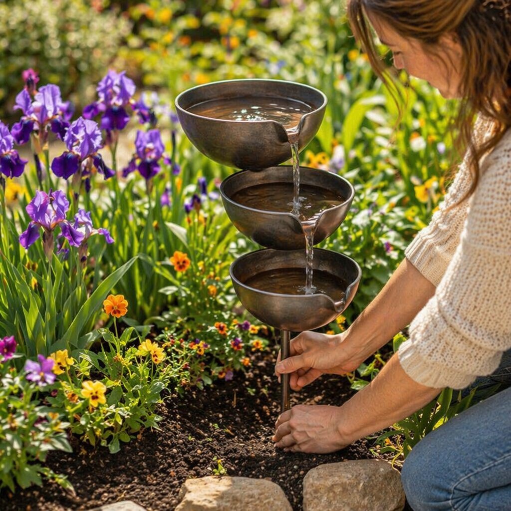 🌿🐦Cascading Rain Catcher Bird Bath – Garden Wildlife Water Feature with Stake