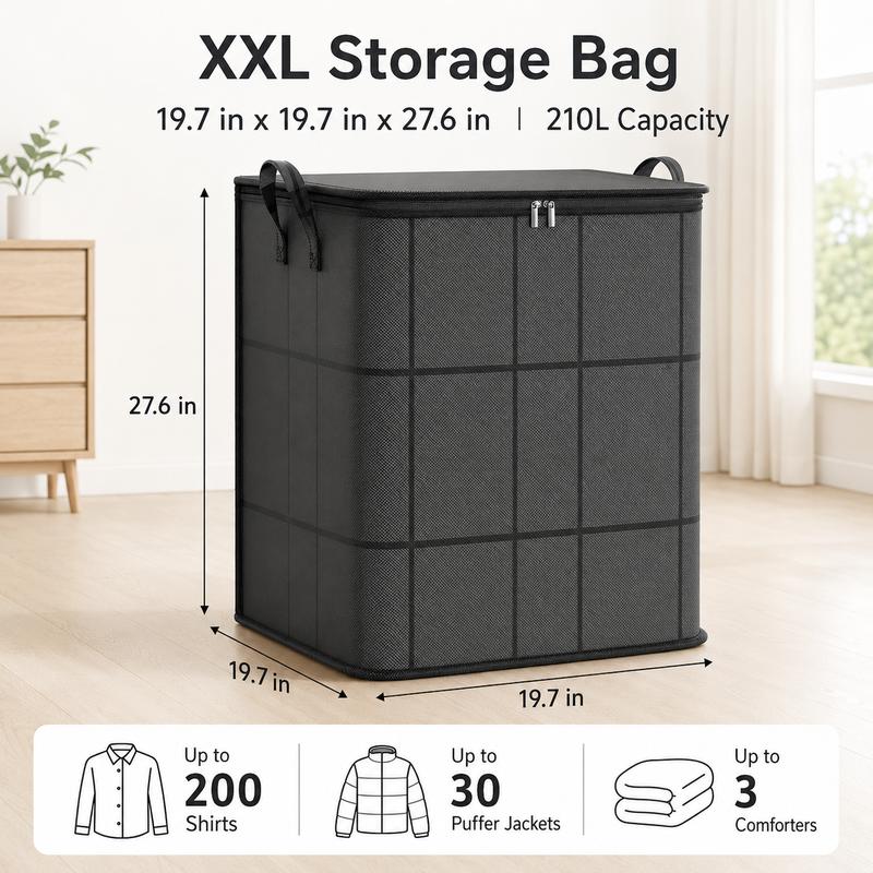 Large Capacity Foldable Storage Bag with Zipper | Waterproof Clothes, Blanket & Comforter Organizer