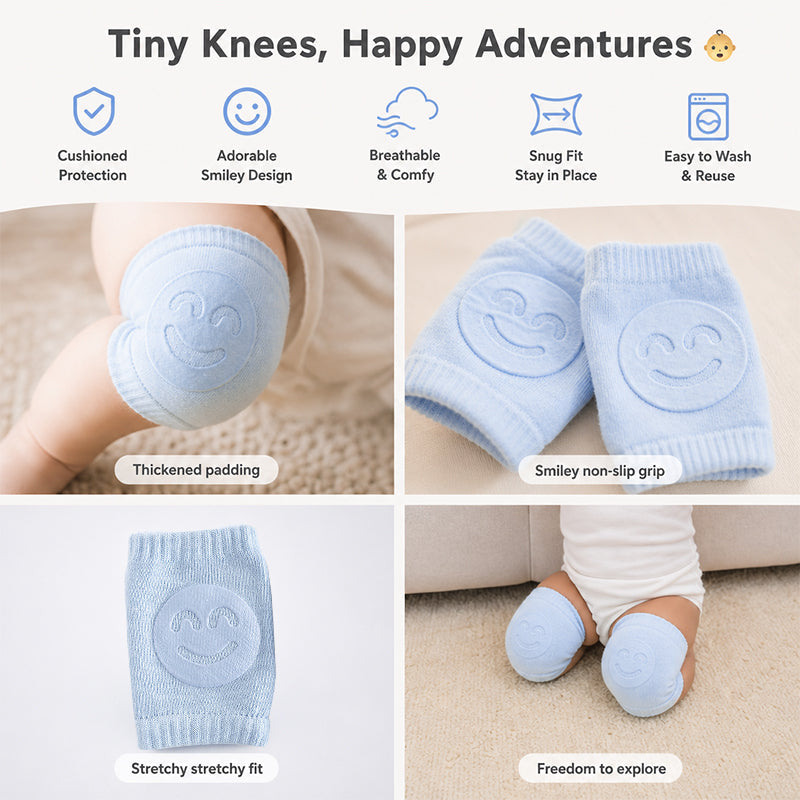 2026 Summer Collection: Soft Terry Baby Crawling Knee Pads & Elbow Protectors with Cute Smile Faces