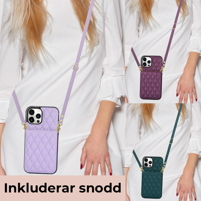 Korthållare i Chanel-stil med långt axelband i rep, damfodral