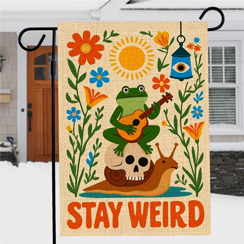 Stay Weird Garden Flag – Funny Frog & Snail Outdoor Yard Decor