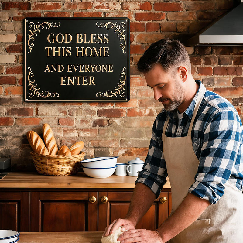 God Bless This Home Iron Sign – Faith-Inspired Wall Decor for Entryway, Porch & Housewarming Gift