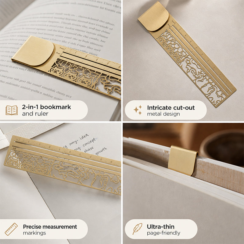 Cat Template Multi-Functional Bookmark Ruler – Metal Cat Bookmark with Ruler Markings for Reading, Journaling & Study Notes
