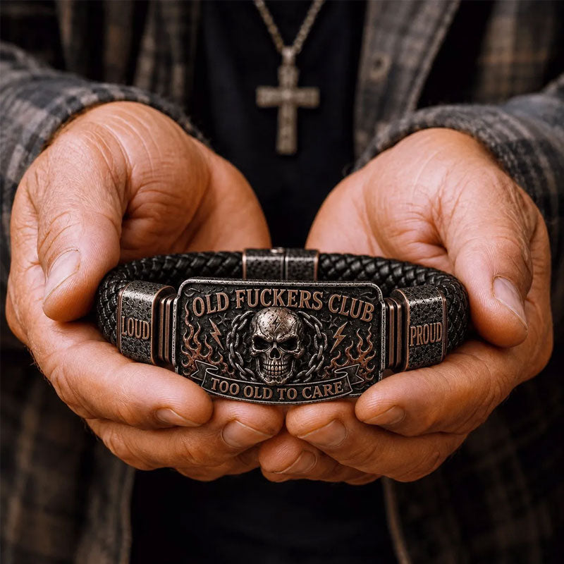 Old Fuckers Club Braided Leather Bracelet - Too Old To Care